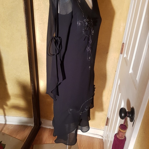 LOVE USA cute black dress chiffon sleeve 3… - Picture 4 of 8